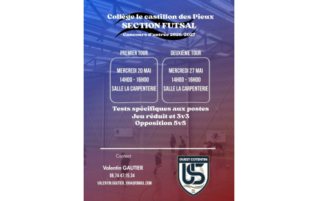 Inscriptions sections sportives Futsal